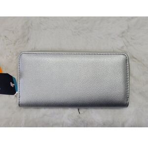 Solid Sliver Faux Leather Long Wallet